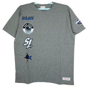 San Jose Sharks Mitchell & Ness NHL XL XLarge Shirt Multi-Logos Heather Gray NWT